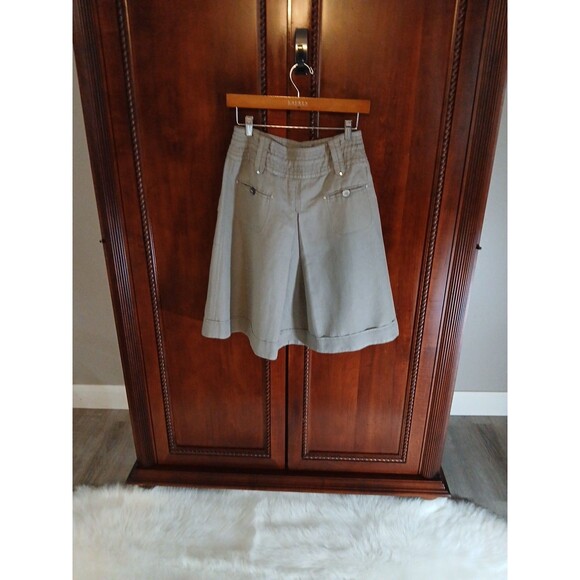 Weekend MaxMara Women's Size 4 Flax Linen Blend Over-the-Knee Olive Green Skirt - Picture 5 of 11